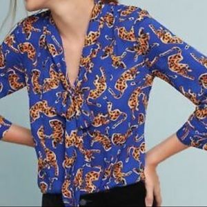 Anthropologie used blue leopard blouse 0